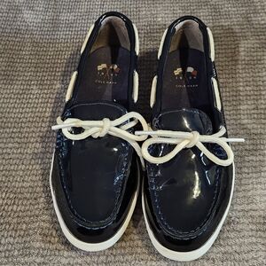 COLE HAAN Women's Nantucket Camp Deck Shoes Navy Blue Patent Leather Shoes US 7B
